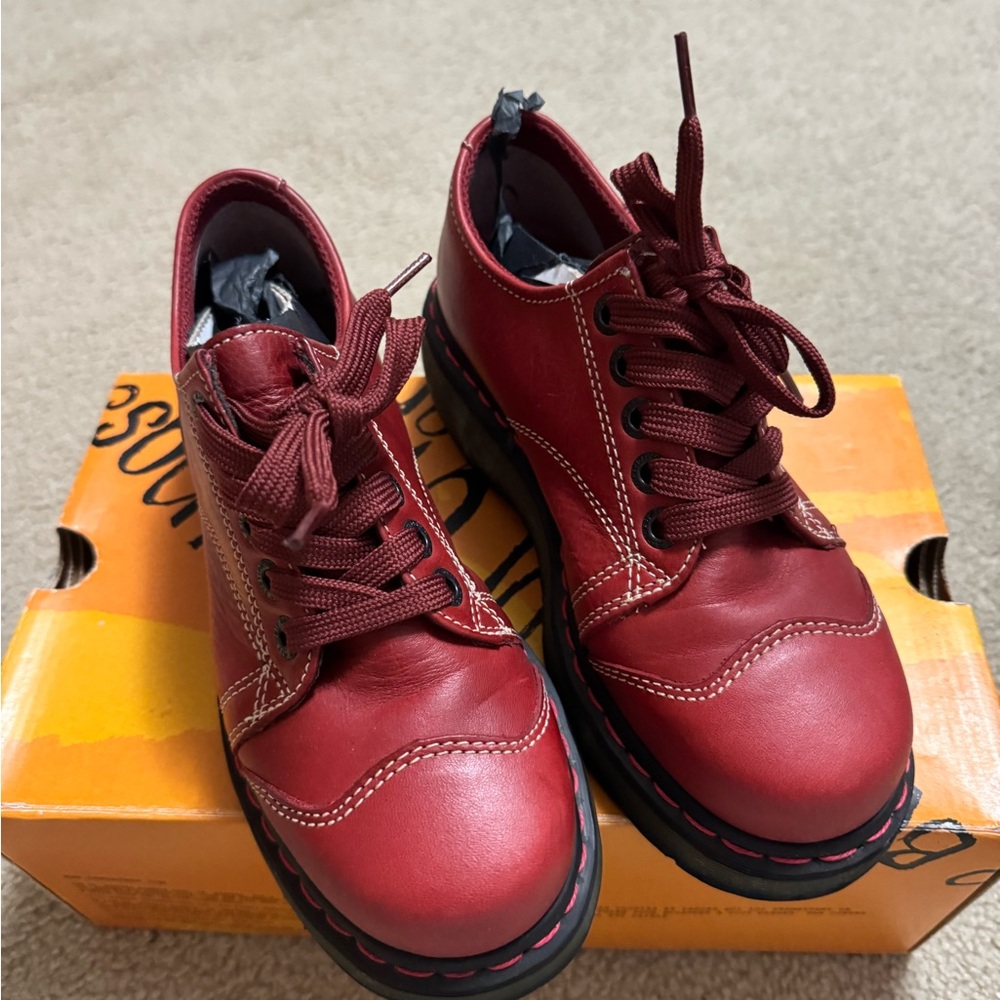 Dr. Martens Red Rouge Leather Zoe 6 Eye Cap Shoes